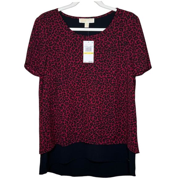 Michael Kors Women's Dark Ruby Burgundy Cheetah Print Split Back Blouse, Size M - Picture 1 of 7